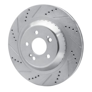 Mercedes-Benz S550E Brake Rotor (1) - Rear Left - R1 Concepts - Drilled & Slotted - Silver - `14-`21